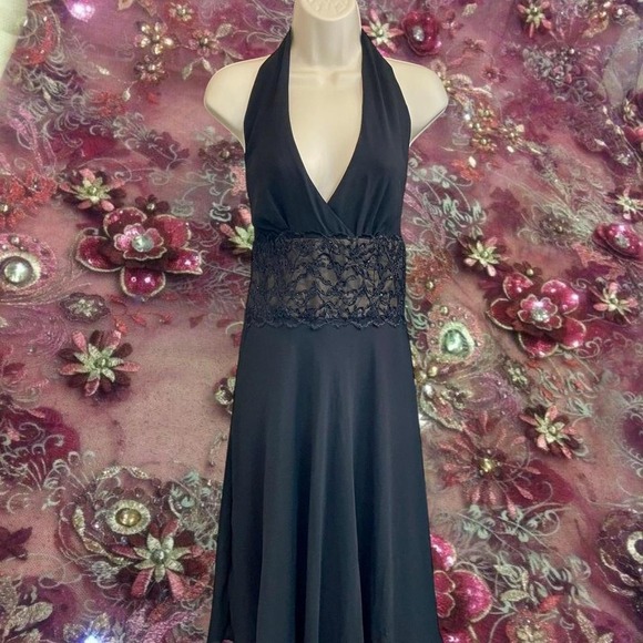 Scarlet 90s goth black lace halter midi dress SZ 12 - Picture 1 of 7